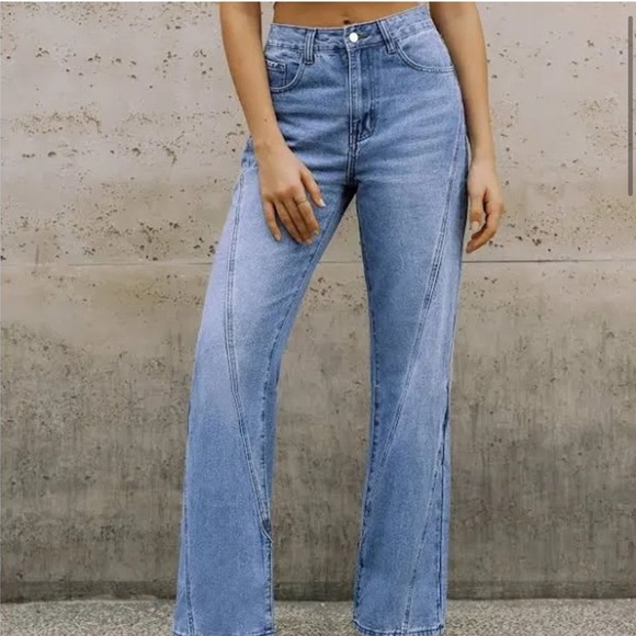 NWOT Commense Seamed Jeans Straight Leg High Rise Denim Medium Wash Blue Size S - Picture 2 of 5